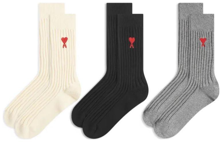 Ami Set Of Three Logo Intarsia Knitted Socks
