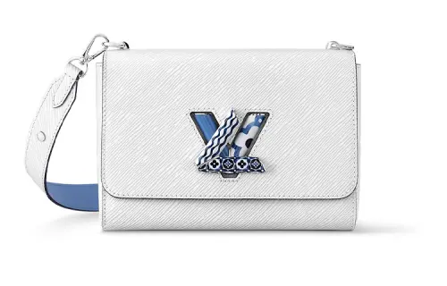 LOUIS VUITTON Twist Grain Leather Shoulder Bag, Crossbody Bag Medium Women's White
