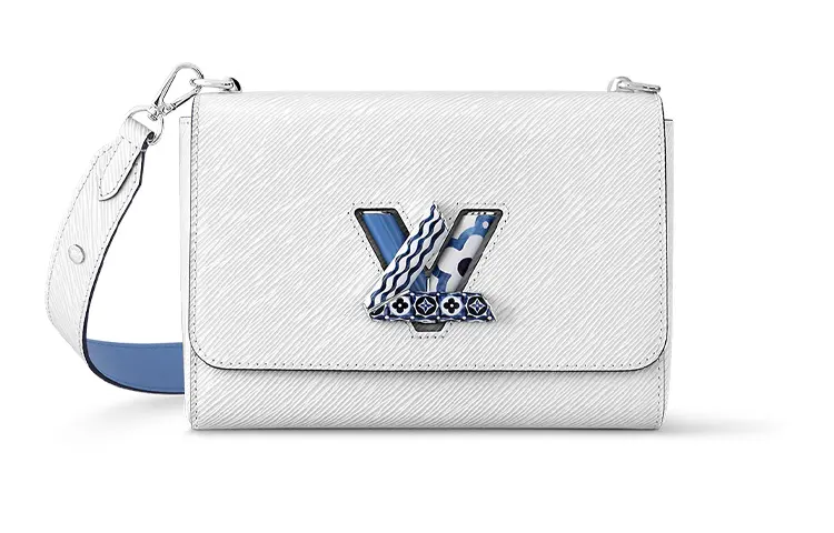 LOUIS VUITTON Twist Grain Leather Shoulder Bag, Crossbody Bag Medium Women's White