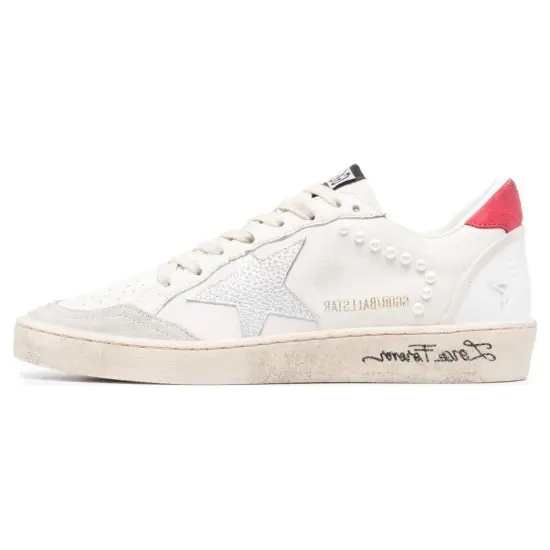 Golden Goose Ball Star Skateboard Shoes Women's Low-Top White Red
