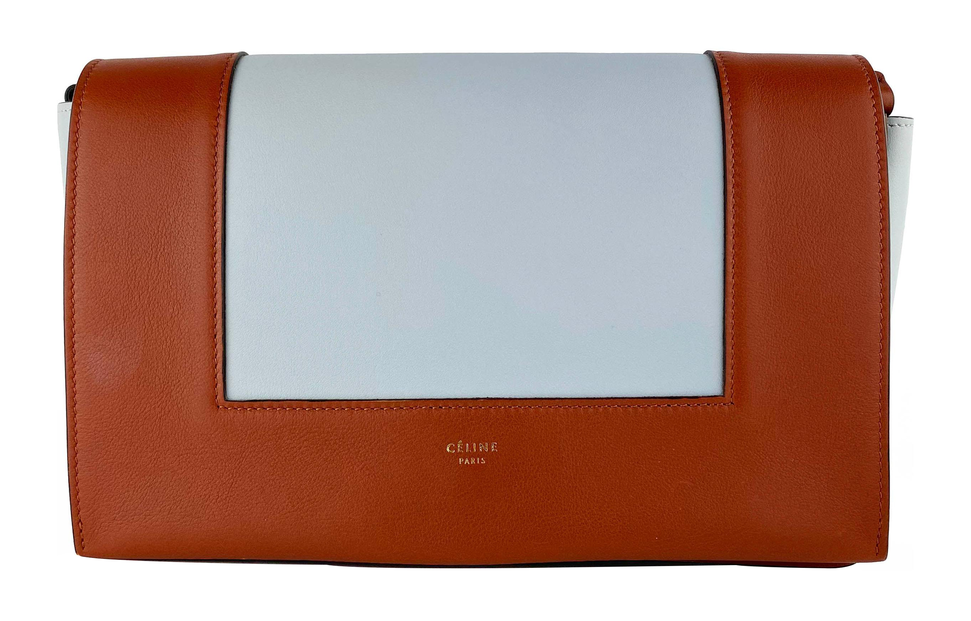Женская сумка CELINE FrameBelt Medium (коричнево-голубая)