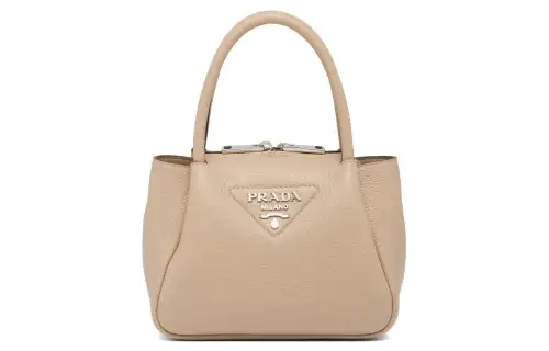 PRADA Leather Shoulder Bag, Crossbody Bag, Handbag Mini Women's Elephant Gray/Sandy Beige