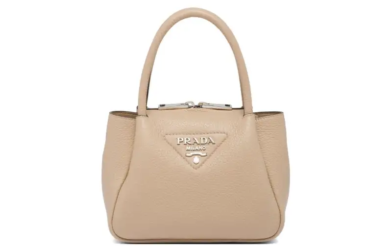 PRADA Leather Shoulder Bag, Crossbody Bag, Handbag Mini Women's Elephant Gray/Sandy Beige