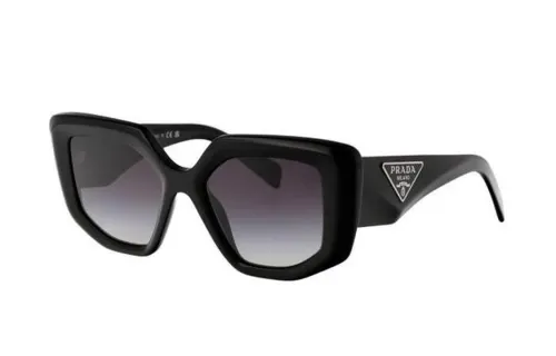 PRADA Plate Frame Irregular Shape Sunglasses Unisex Black