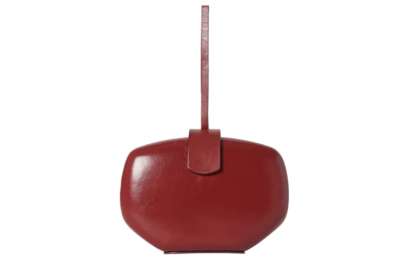 THE ROW Kit Invisible Magnetic Clasp Patent Lambskin Clutch Women's Burgundy