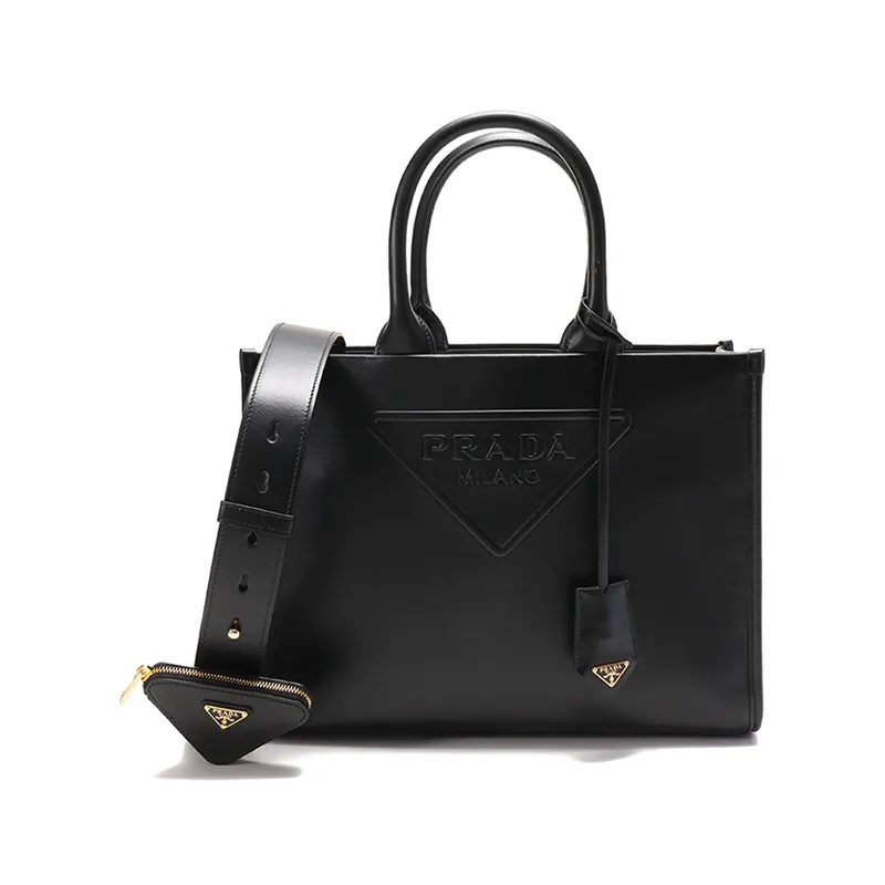 PRADA SS23 CHINESE NEW YEAR Leather Tote Bag, Shopping Bag, Crossbody Bag, One Shoulder Handbag Women's Black