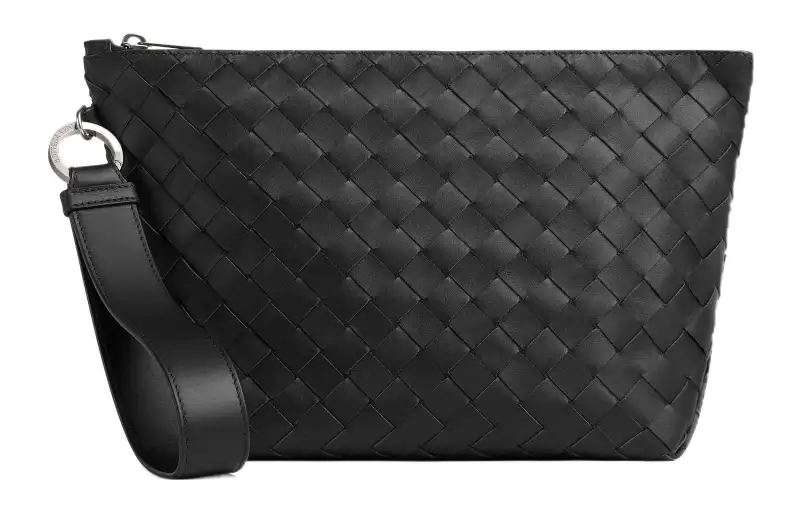 Bottega Veneta Cow Leather Toiletry Travel Bag Men's Black