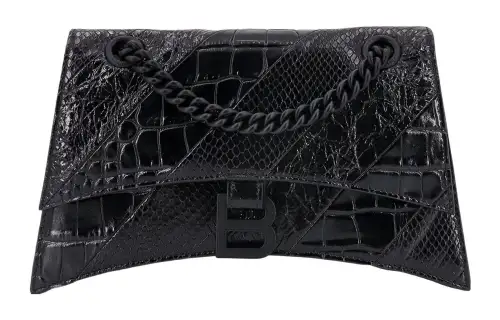 Balenciaga Crush Leather Handbag, Shoulder Bag Women's Black