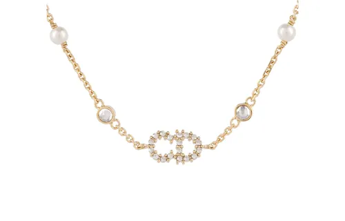 DIOR White Resin Bead Ornament And White Faux Crystal Decoration Bracelets Women's Gold