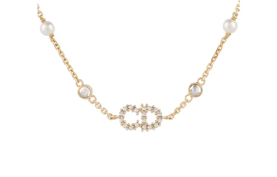DIOR White Resin Bead Ornament And White Faux Crystal Decoration Bracelets Women's Gold