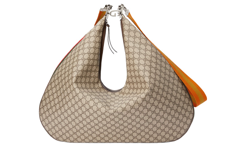GUCCI Attache Canvas With Leather Crescent Bag, Messenger Bag, Portable Crossbody Bag, Shoulder Bag Men's Brown