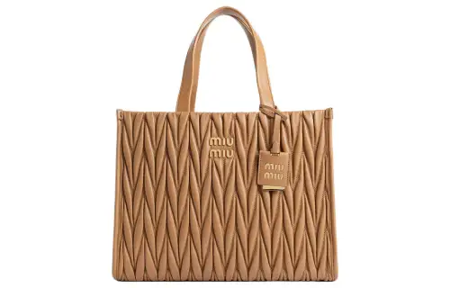 MIU MIU Matelassé Soft Sheep Leather Tote Bag, Shopping Bag, Shoulder Bag, Crossbody Bag, Handbag Women's Camel
