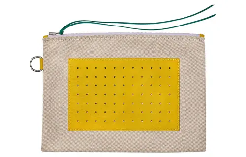 HERMES Navette Patterned Print Sheepskin With Cotton Clutch Small Women's Multicolor