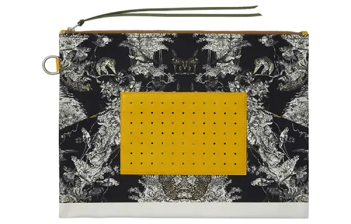 HERMES Navette Patterned Print Goatskin With Cotton Fabric Clutch Extra Large Women's Multicolor