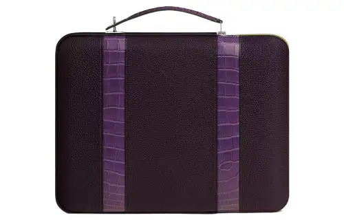 HERMES Palladium plated Metal Taurillon Leather With Crocodile Leather Portable Briefcase Women's Purple
