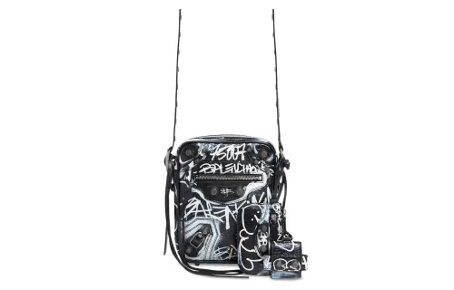 Balenciaga Le Cagole Graffiti Lambskin Shoulder Bag, Crossbody Bag Men's Black