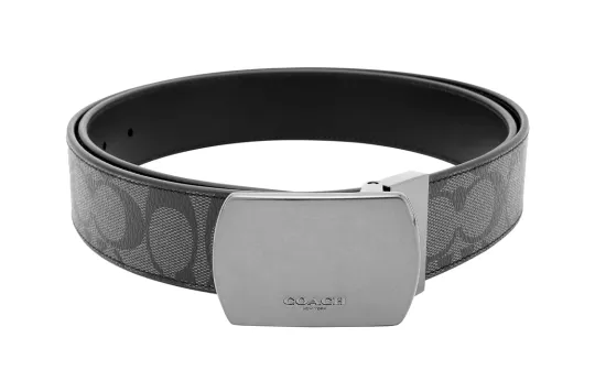 COACH PVC Polyvinyl Chloride Leather Belts Men's Black/Gray Width 3.8cm