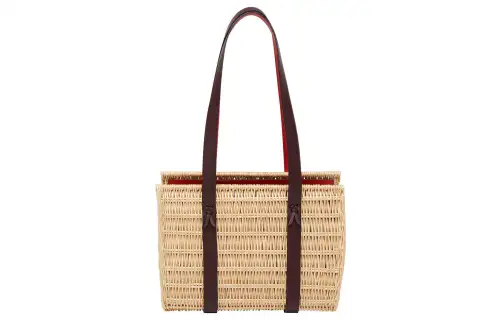 HERMES Woven Crocodile Leather Calfskin Wicker Handbag, Shoulder Bag Small Women's 14 Beige