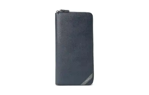 PRADA Cross Grain Cow Leather Clutch Wallet Large Men's Dark Blue