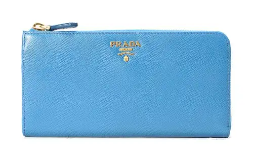 PRADA Leather Wallet Large Women's Lake Blue