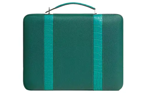 HERMES BRIEFCASE Taurillon Leather With Crocodile Leather Portable Briefcase Women's Peacock Blue