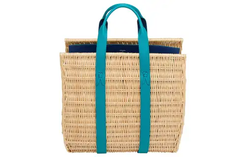 HERMES Calfskin Wicker Tote Bag, Shopping Bag, Handbag Extra Large Women's Peacock Blue