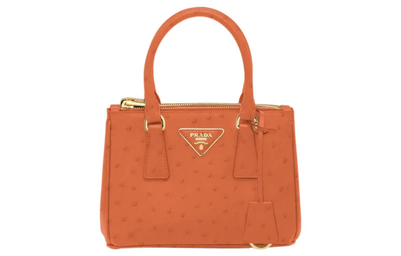 PRADA Galleria Killer Bag Ostrich Leather Shoulder Bag, Crossbody Bag, Handbag Mini Women's Orange