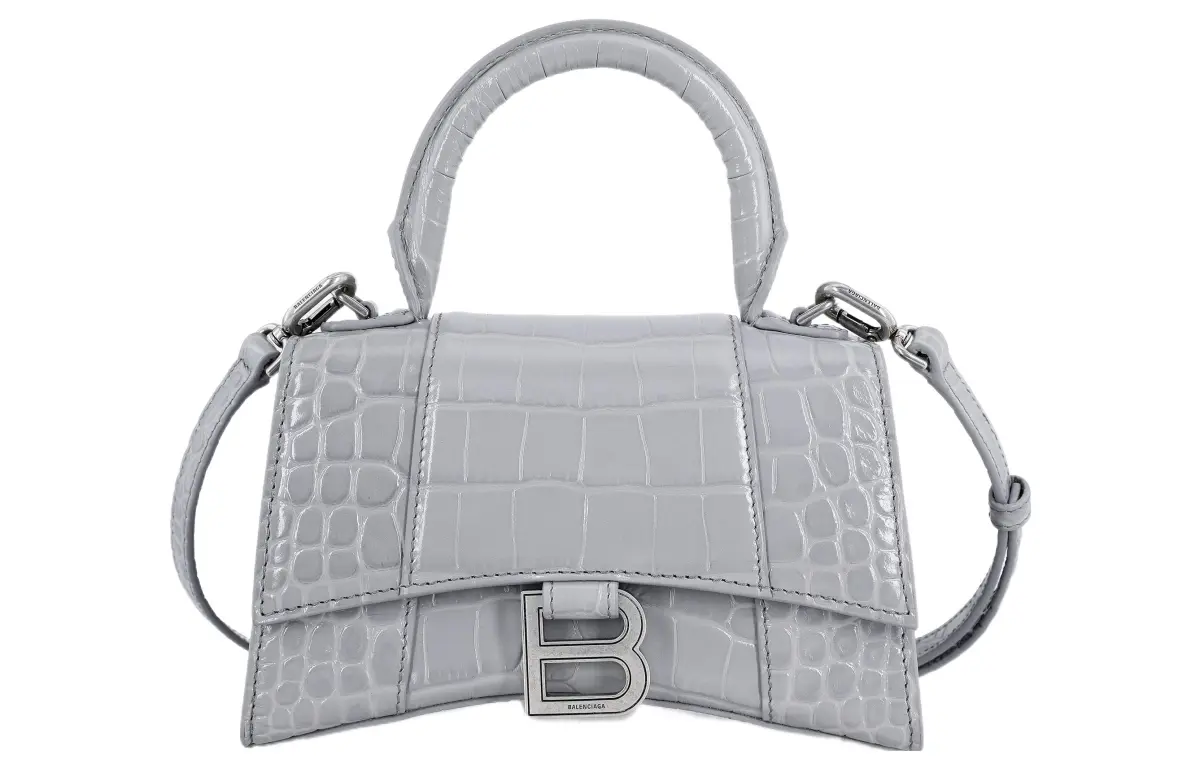 Balenciaga Hourglass Cow Leather Hourglass Bag, Shoulder Bag, Crossbody Bag Handbags Women's Ivory Gray