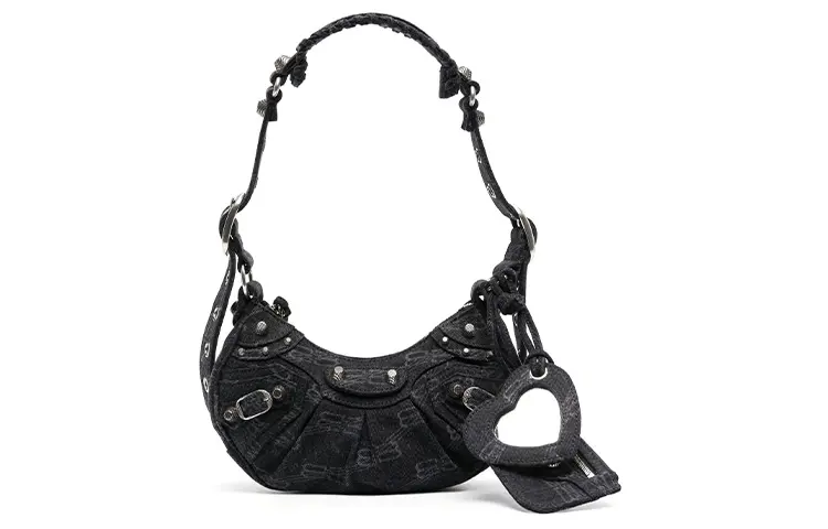 Balenciaga Le Cagole Cotton With Denim Crossbody Bag, Shoulder Bag Mini Women's Black
