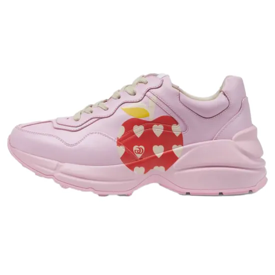 GUCCI Rhyton Heart Apple Pattern Low Top Casual Shoes Women's Pink