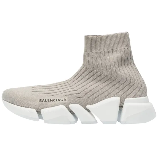 Balenciaga Speed Trainer Rib-Knit Light Gray