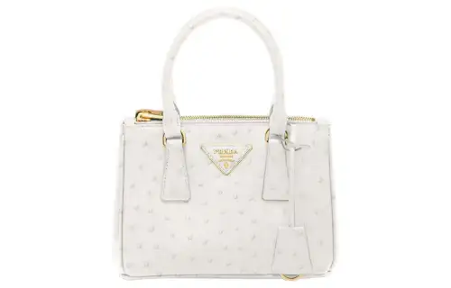 PRADA Galleria Killer Bag Ostrich Leather Shoulder Bag, Crossbody Bag, Handbag Mini Women's White