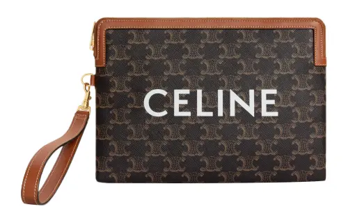 CELINE Wool Clutch Women's Yellow Brown