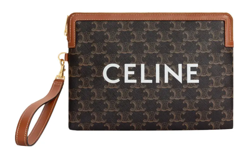 CELINE Wool Clutch Women's Yellow Brown
