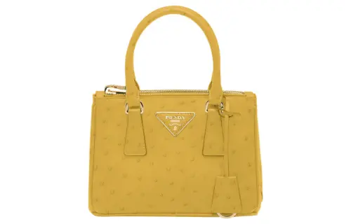PRADA Galleria Killer Bag Ostrich Leather Shoulder Bag, Crossbody Bag, Handbag Mini Women's Yellow