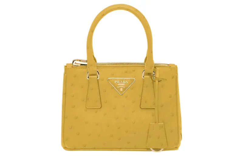 PRADA Galleria Killer Bag Ostrich Leather Shoulder Bag, Crossbody Bag, Handbag Mini Women's Yellow