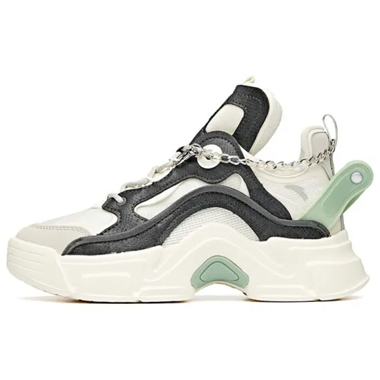 ANTA Casual Shoes Women's Low-Top Ivory White/Castle Gray/Green
