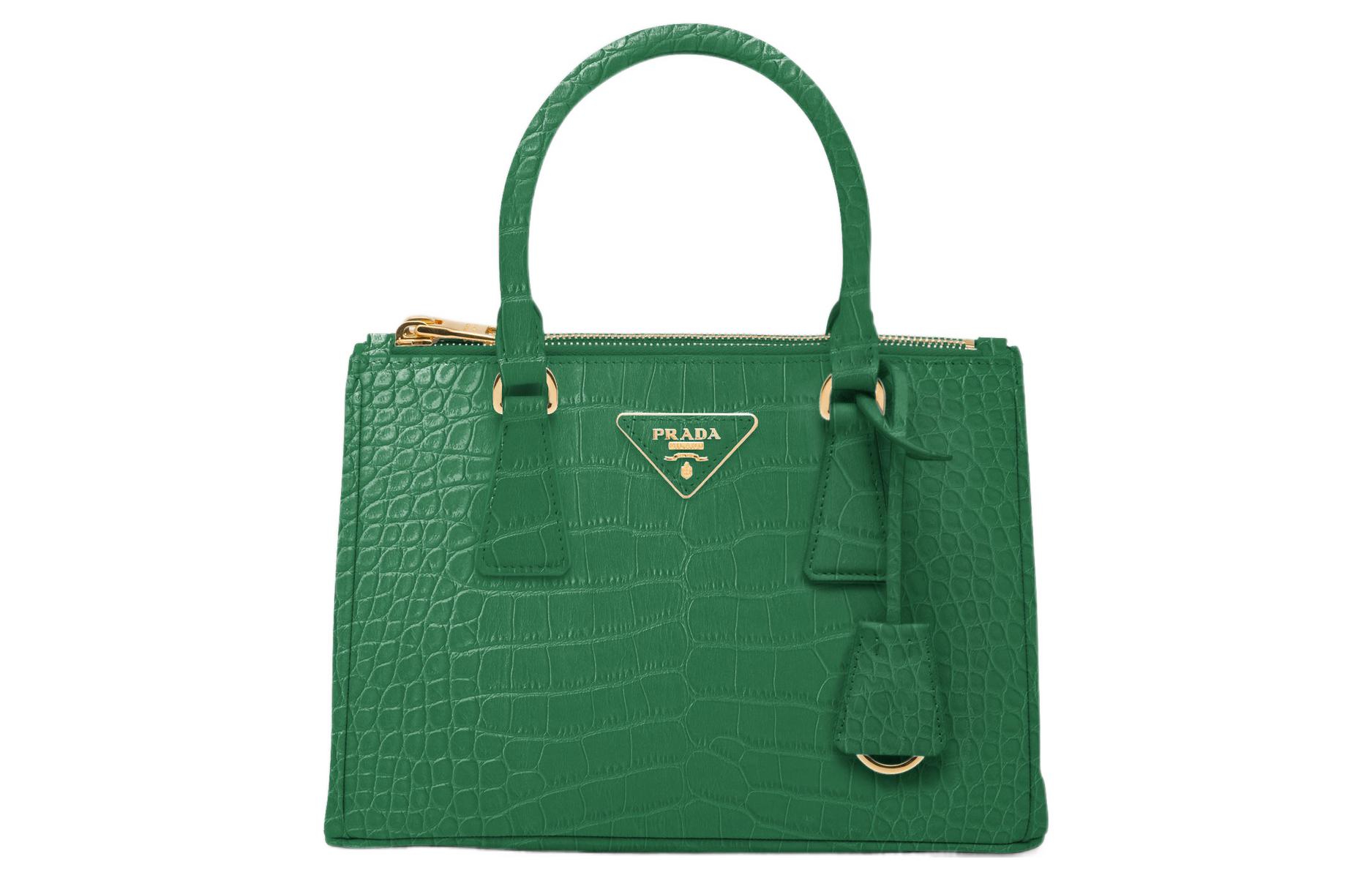 PRADA Prada, removable adjustable straps engraved, small green one-shoulder bag, crocodile