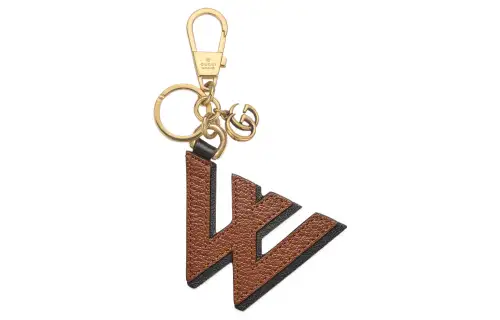 GUCCI Canvas With Leather Keychain Bag Accessory Women's Brown/Black
