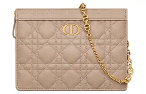 DIOR Caro Wicker Pattern Quilting Calfskin One Shoulder Crossbody Chain Bag Clutch Women's Hazelnut