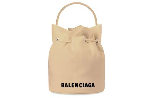 Balenciaga WHEEL Drawstring Nylon Bucket Bag, Shoulder Bag, Crossbody Bag, Handbag Mini Women's Cream
