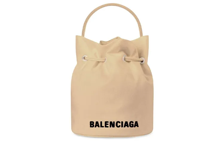 Balenciaga Wheel Drawstring Nylon Bucket Bag Handbags Mini Women's Cream