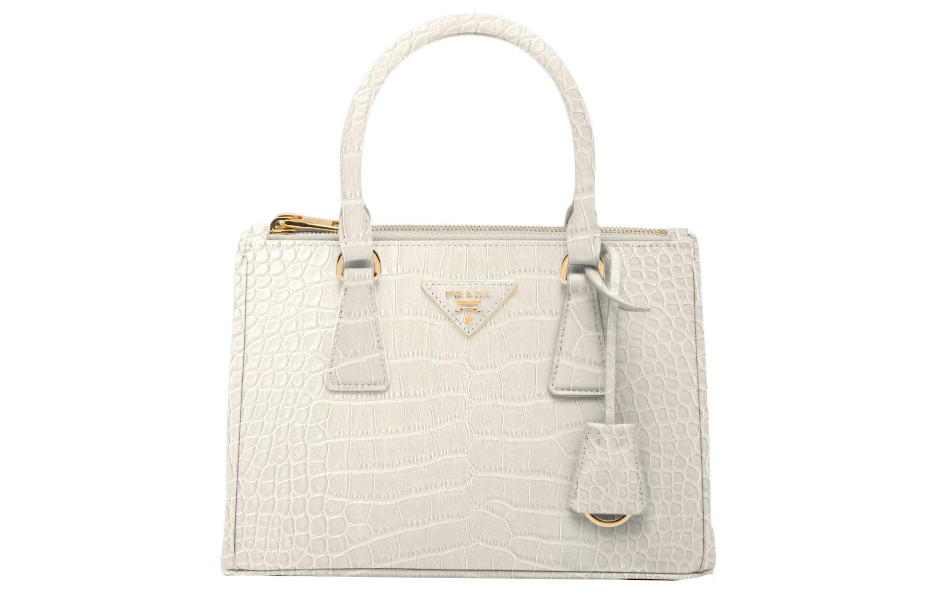 PRADA Prada, removable adjustable straps engraved, small white one-shoulder bag, crocodile