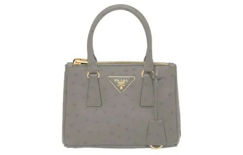PRADA Galleria Killer Bag Ostrich Leather Shoulder Bag, Crossbody Bag, Handbag Mini Women's Light Gray