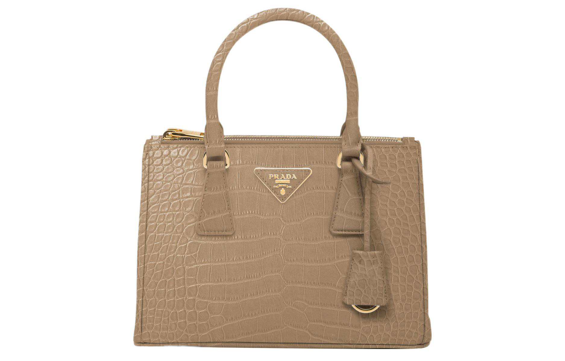 PRADA Prada, removable adjustable straps engraved, small beige one-shoulder bag, crocodile