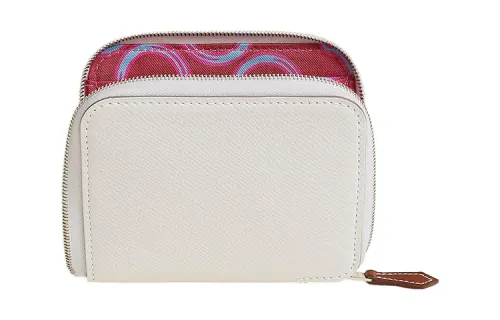 HERMES Silk'In Epsom Calfskin With Barenia Calfskin Wallet Women's Light Gray