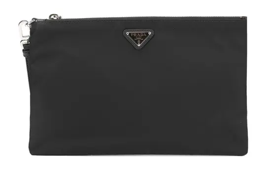 PRADA Saffiano Recycled Nylon With Cow Leather Toiletry Bag Handheld Briefcase Large Men's Black