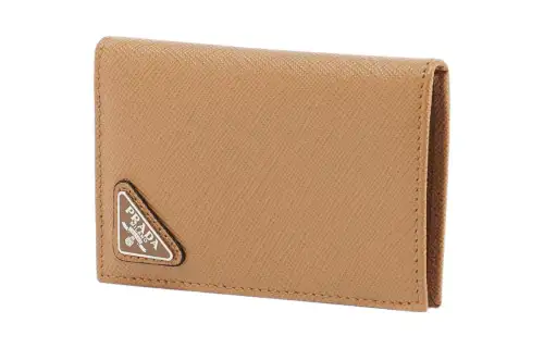 PRADA Saffiano Calfskin Card Holder Card Holder Men's Camel