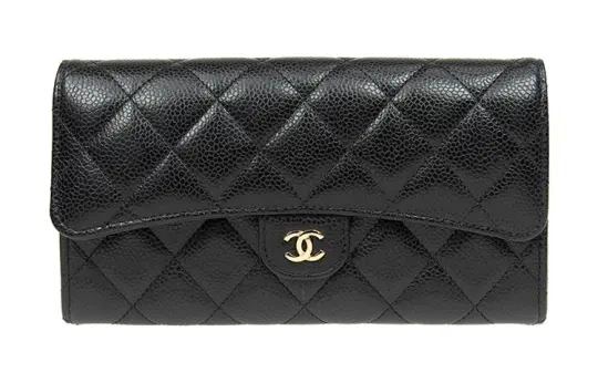 CHANEL Grain Embossed Calfskin & Metal Card Holder, Wallet Women's Black