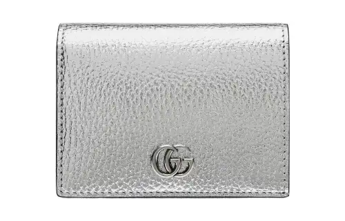GUCCI GG Marmont Leather Card Holder, Wallet Women's Silver